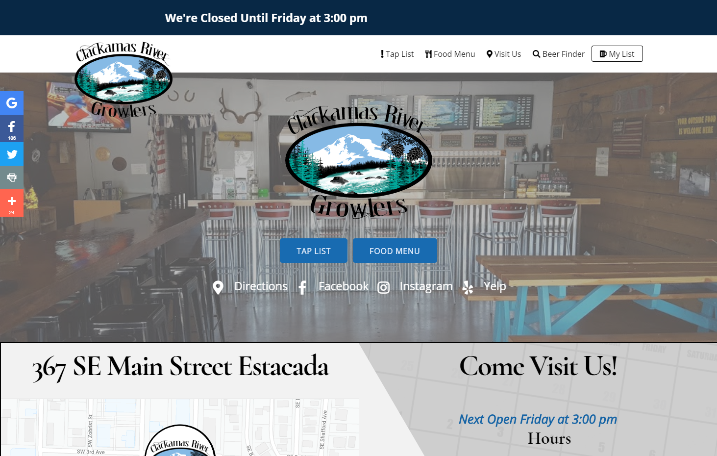 Clackamas River Growlers - 32 beer cider choices on tap in Estacada
